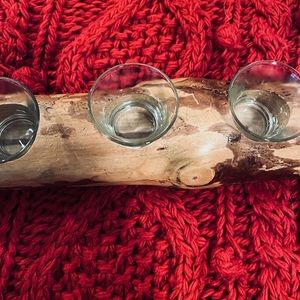 BEAUTIFUL RUSTIC LOG CANDLE HOLDER